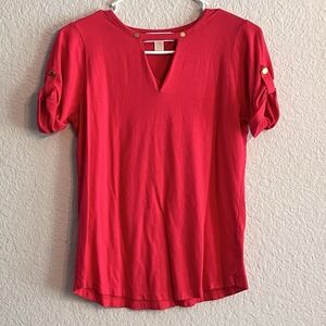 Michael Kors Short Sleeve Pink Blouse‎ Size Small Gold Buttons